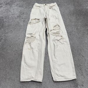 BDG Urban Outfitters High Rise Baggy Distressed Denim Jeans Womens 26R Cream